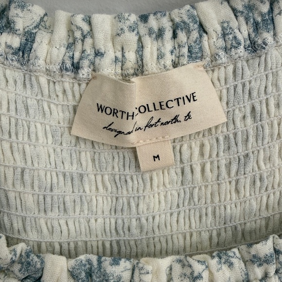 Worth Collective Cream and Blue Floral Smocked Midi Dress - Picture 4 of 5